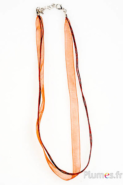 Collier sur ruban organza - long. 45 cm - chocolat